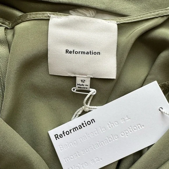 Reformation Casette Silk Dress in Artichoke Size 12 NWT - Picture 13 of 16